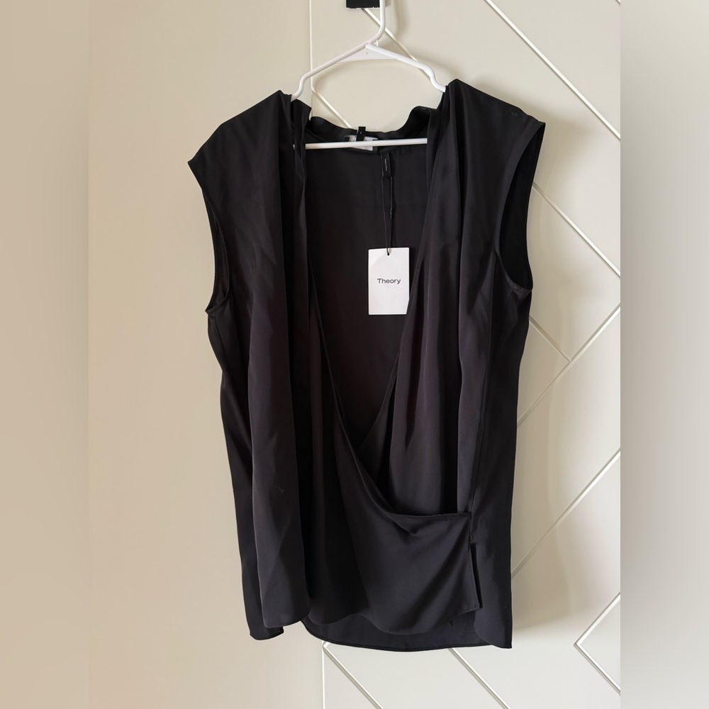 Theory Women's Black Drape Front Blouse